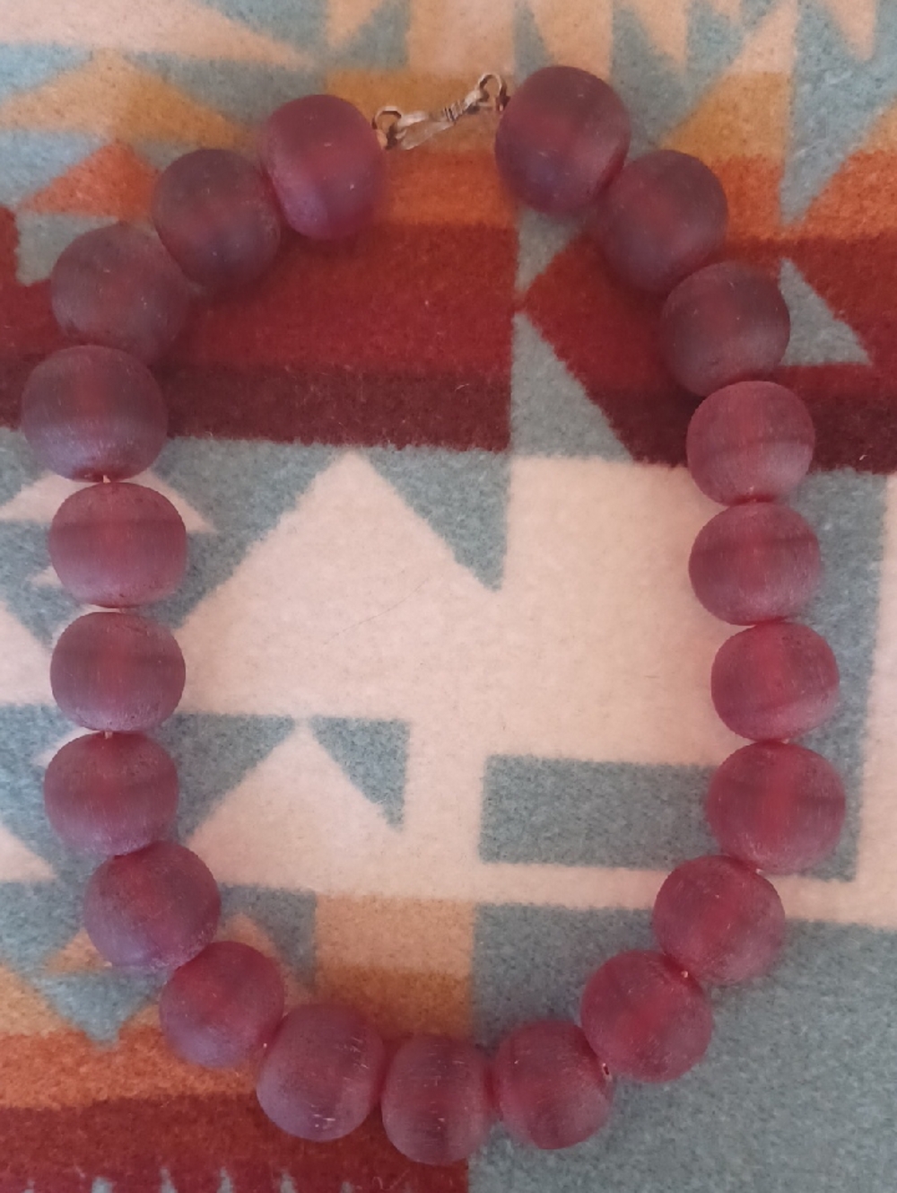 Vintage Frosted Red Lucite Ball Necklace, 18" Long